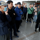 People watch a TV showing a live broadcast of the Korea summit at a railway station in Seoul, South Korea.
